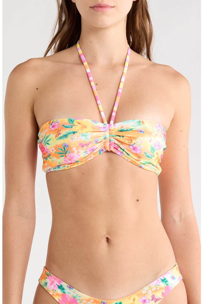 Ruched Bandeau Bikini Top, Main, color, PEACHY POCKET