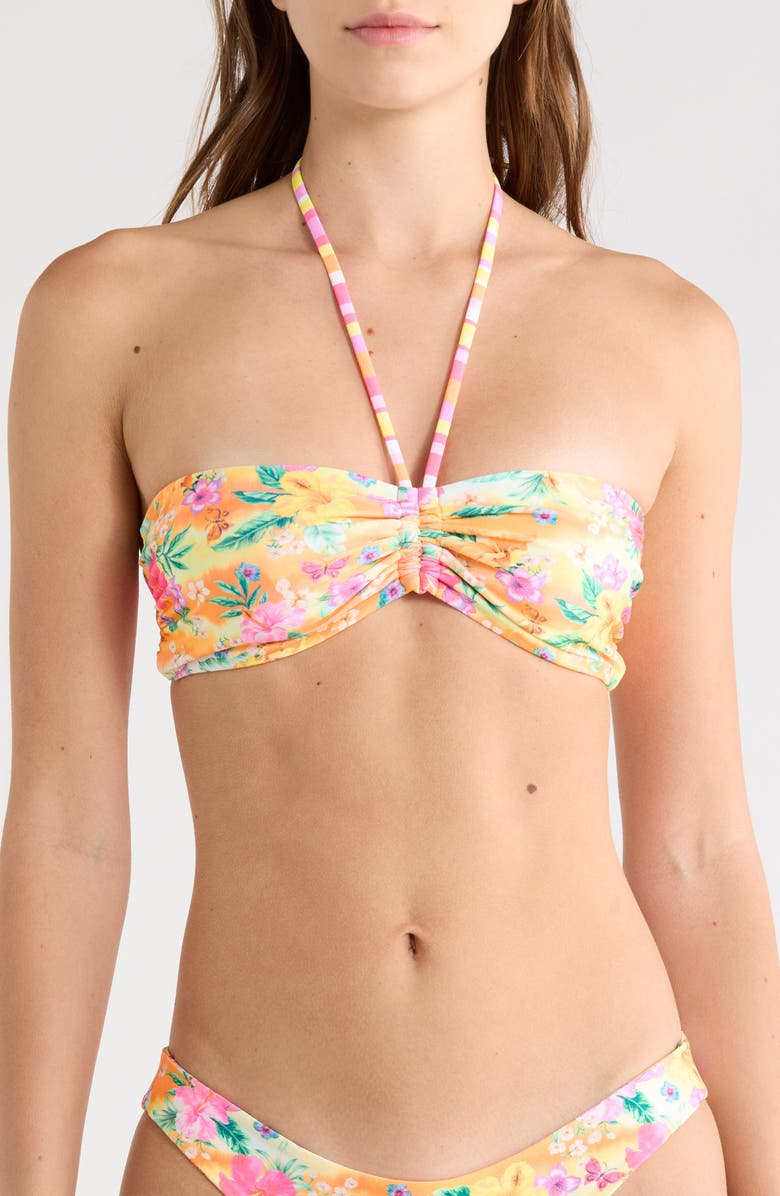 Kulani Kinis Ruched Bandeau Bikini Top, Main, color, Peachy Pocket