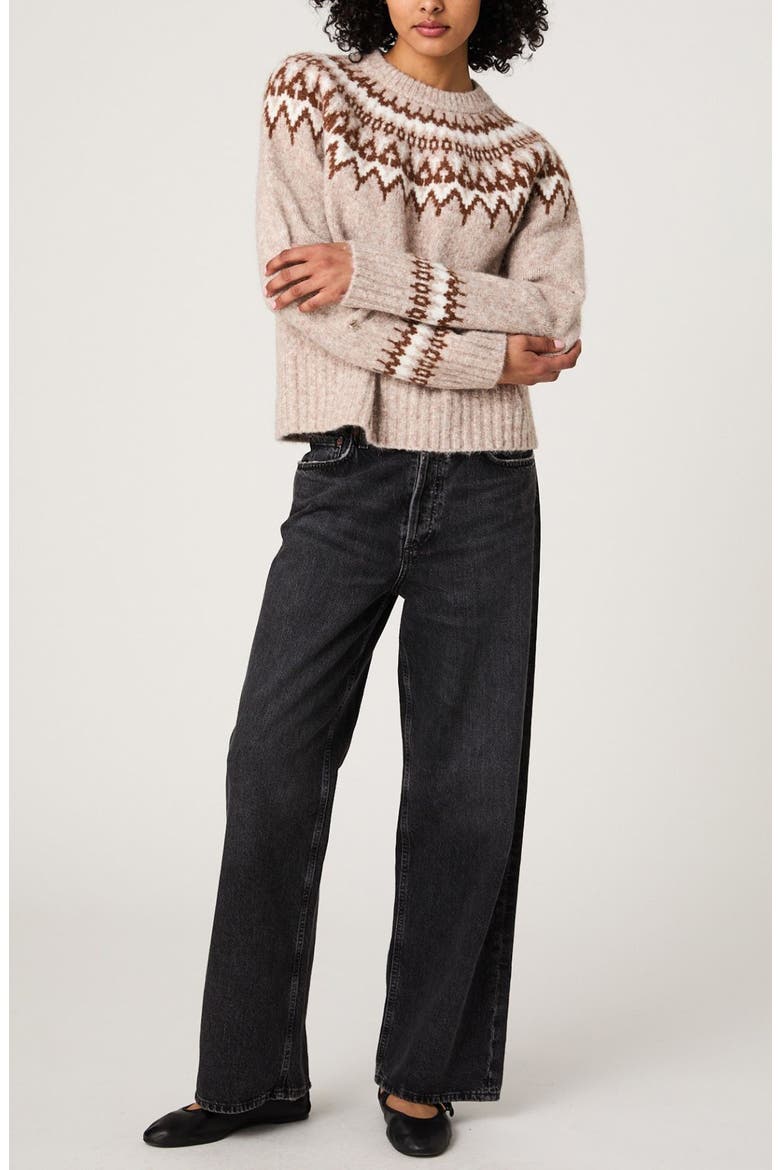 Fair Isle Chunky Crewneck Sweater, Alternate, color, BROWN MULTI