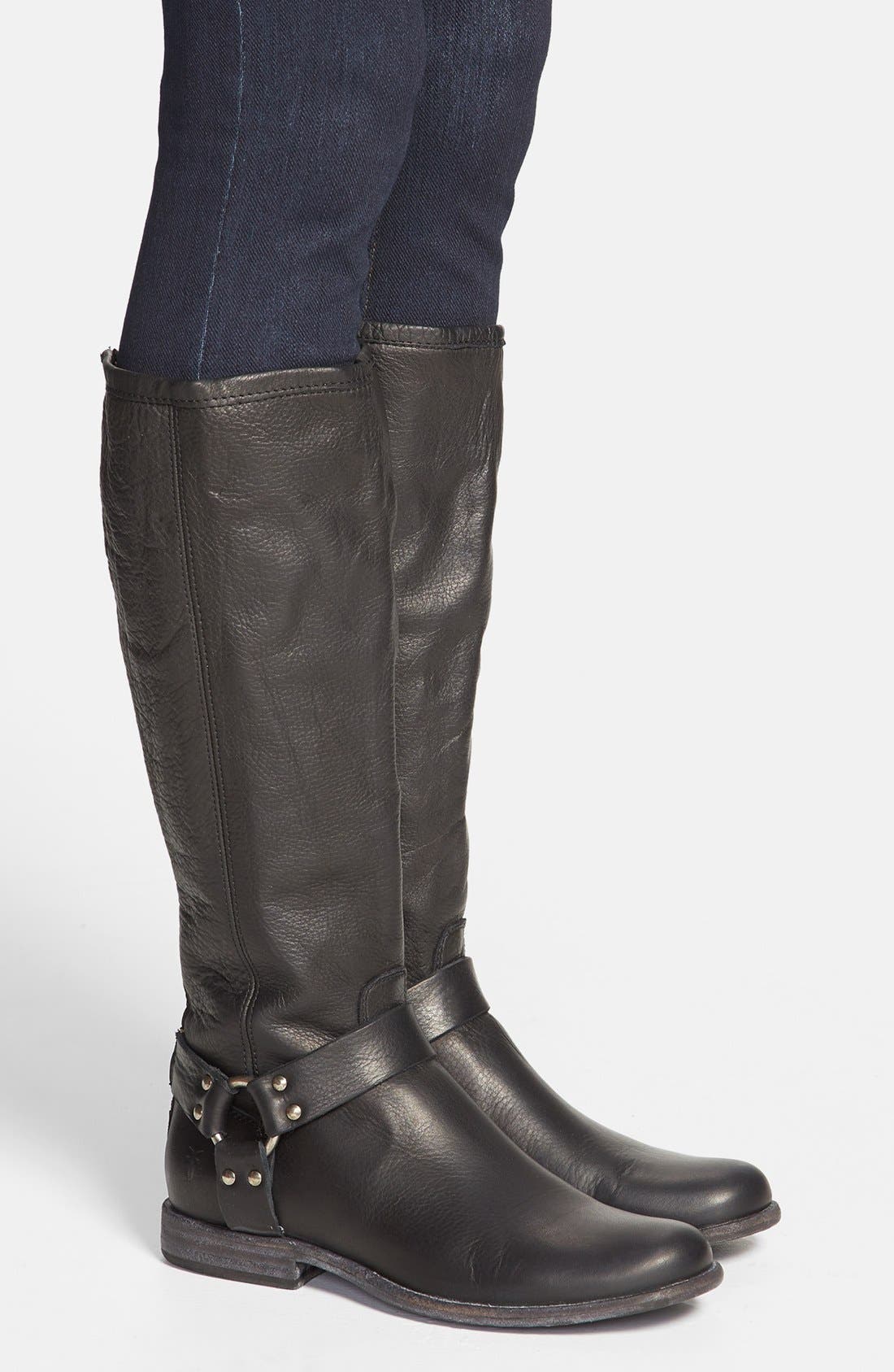 'Phillip Harness' Tall Washed Leather Riding Boot, Alternate, color, BLACK LEATHER