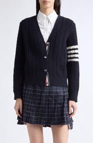 Thom Browne Anchor Intarsia Cable Knit Cardigan