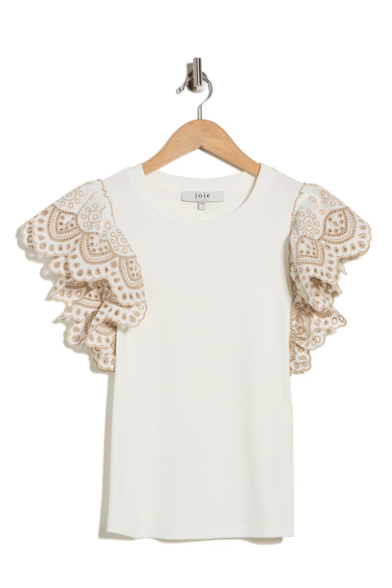 Embroidered Cap Sleeve Top, Alternate, color, IVORY/ BEIGE