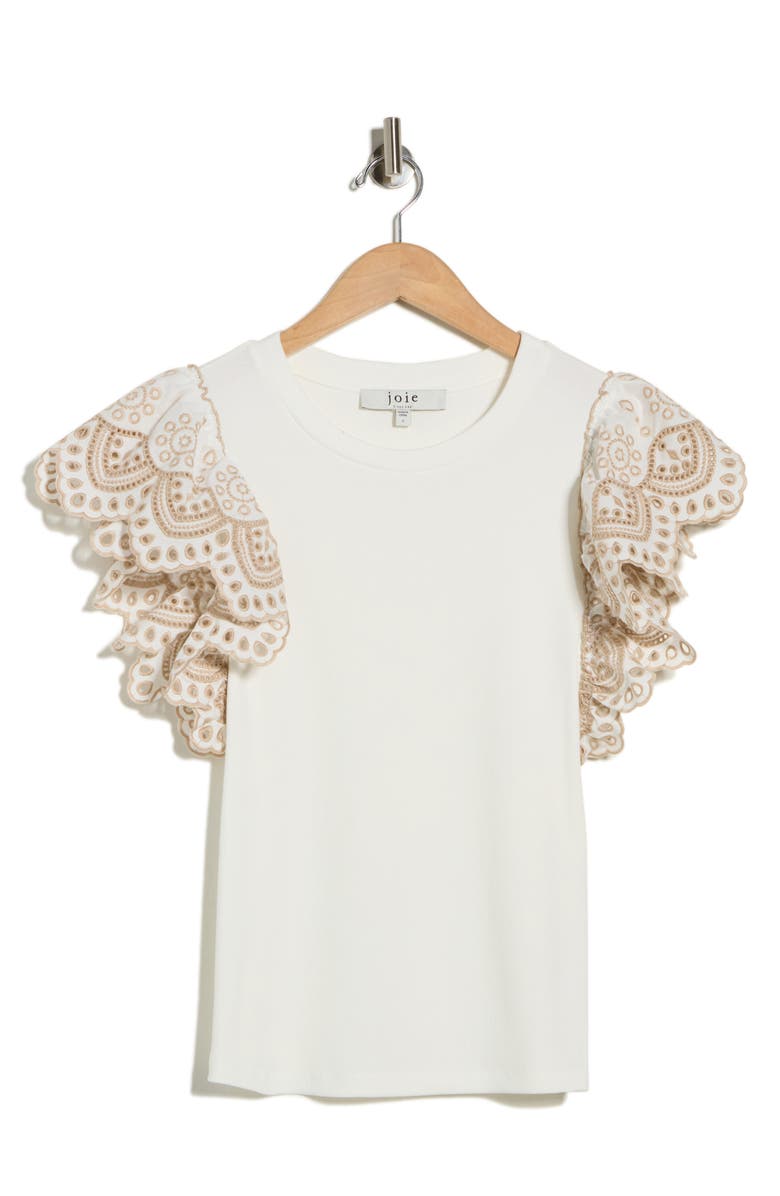 Joie Embroidered Cap Sleeve Top, Alternate, color, Ivory/ Beige