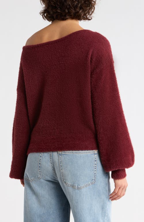 Abound Eyelash Knit Off-the-shoulder Sweater In Burgundy