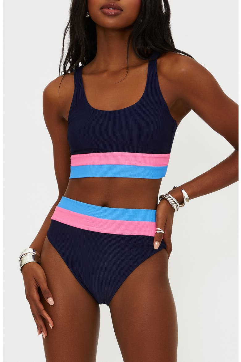 Heidi Colorblock High Waist Bikini Bottoms, Alternate, color, PARADISE