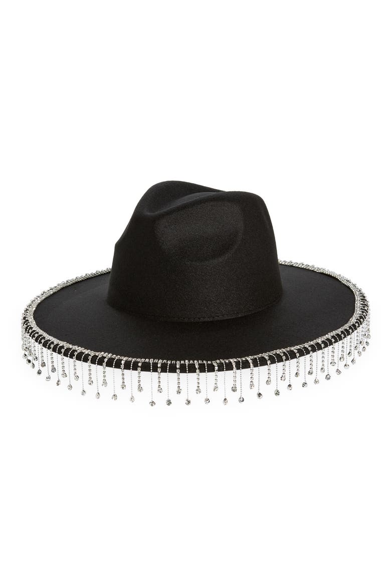 Crystal Drape Cowboy Hat, Main, color, BLACK- CLEAR- SILVER