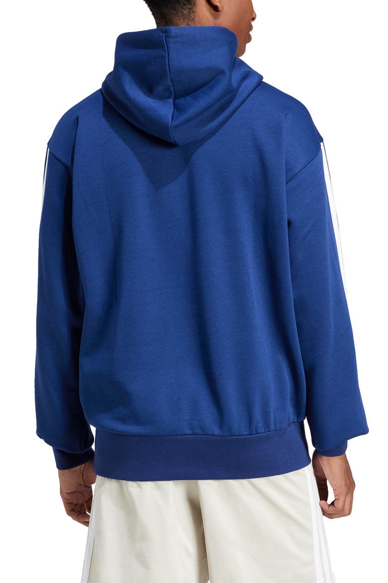 Essential 3-Stripes Fleece Hoodie, Alternate, color, DKBLUE/WHI