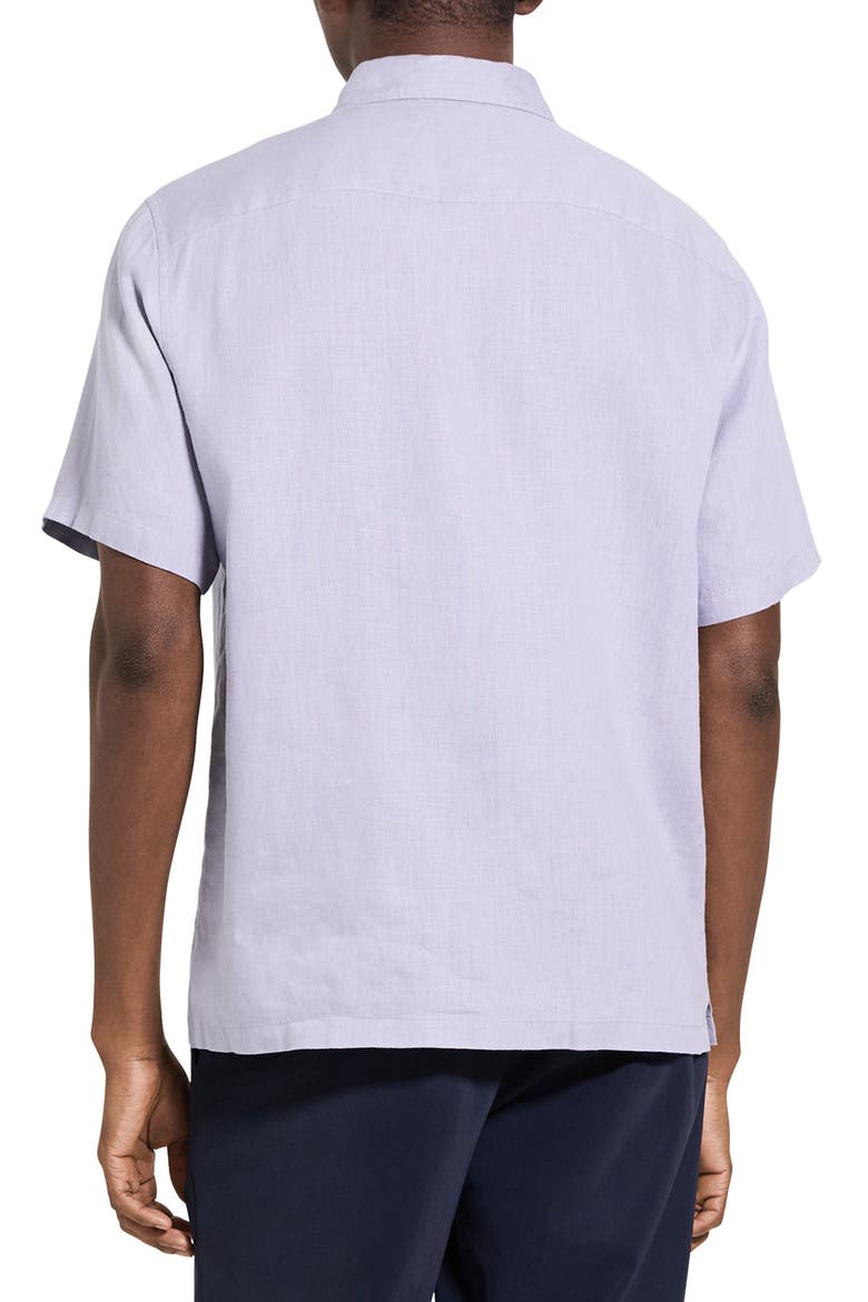Irving Solid Short Sleeve Linen Button-Up Shirt, Alternate, color, GRAY LILAC
