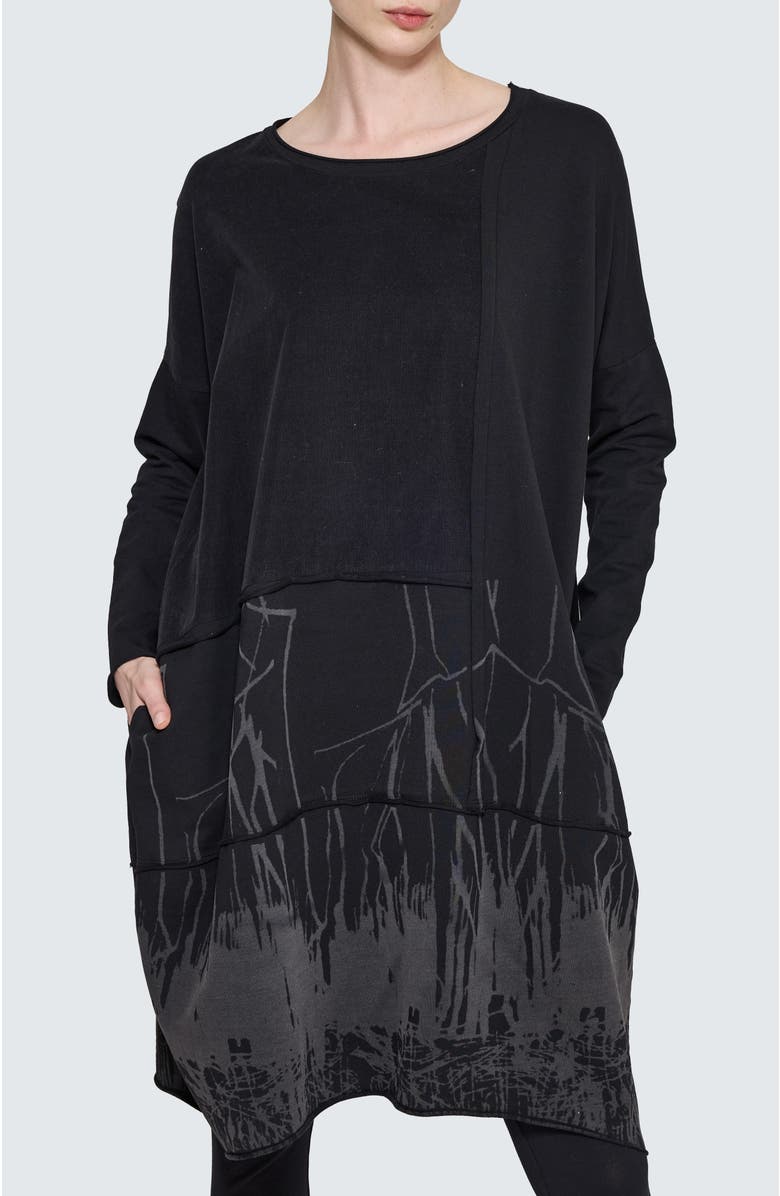 LUUKAA Mora Laser Printed Jersey Dress, Main, color, Ink Black