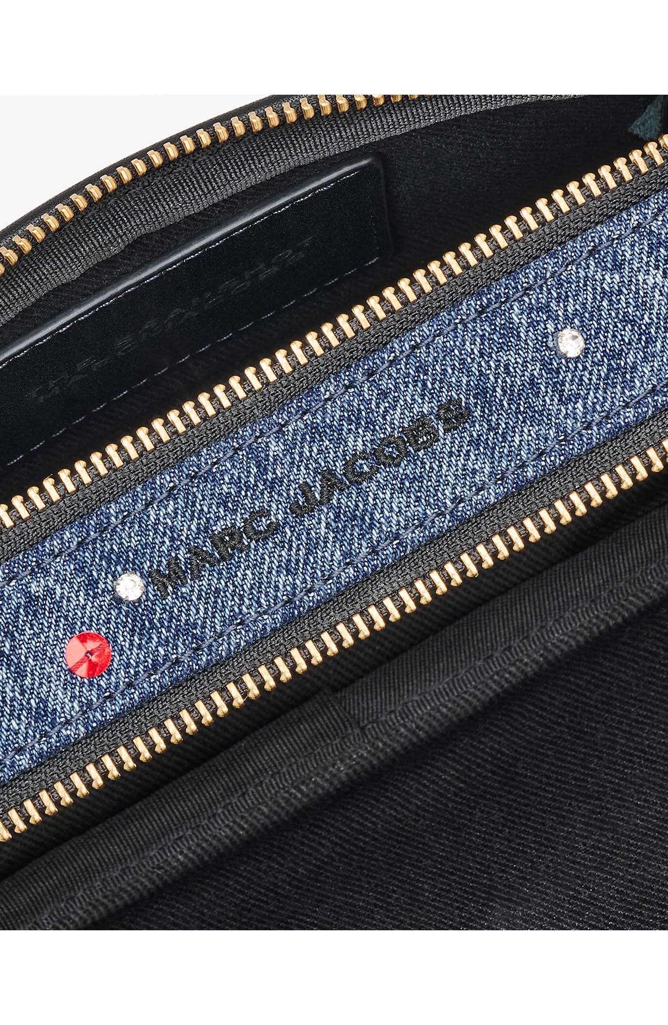 Marc Jacobs The Trinket Charm Denim Snapshot Bag, Alternate, color, Medium Wash Multi