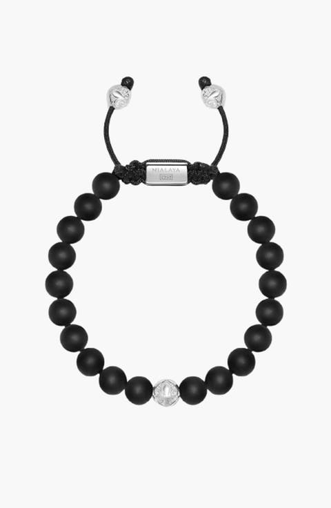 Beaded Bracelet With Onyx And Sterling Silver Beads