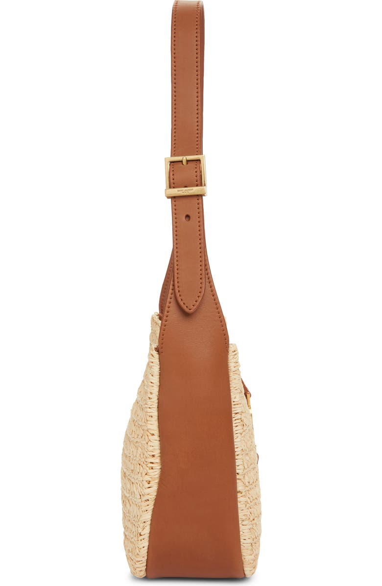 Saint Laurent Baby Le 5 À 7 Raffia & Leather Shoulder Bag, Alternate, color, Naturel/ Brick