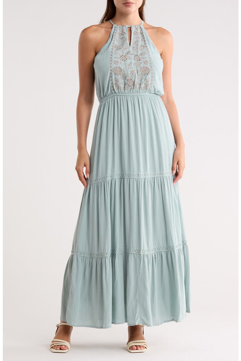 Tiered Halter Dress, Main, color, SEAFOAM/ TAUPE