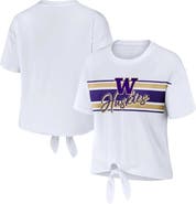 WEAR by Erin Andrews Women's WEAR by Erin Andrews White Washington Huskies Striped Front Knot Cropped T-Shirt