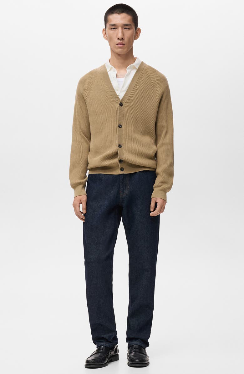 MANGO Ribbed Cotton Blend Cardigan, Alternate, color, Beige