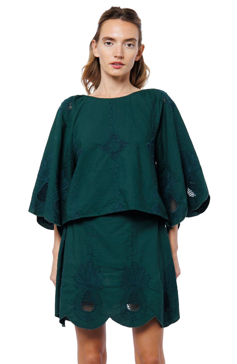CIEBON Roxanne Embroidered Cotton Top, Alternate, color, Green