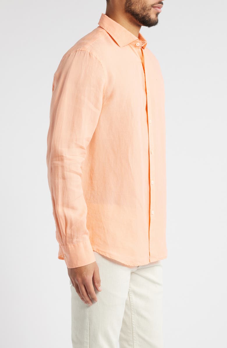 Bugatchi Axel Shaped Fit Linen Button-Up Shirt, Alternate, color, Papaya