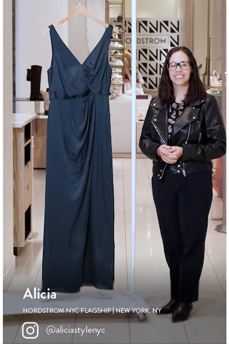 Sleeveless Satin Faux Wrap Gown video
