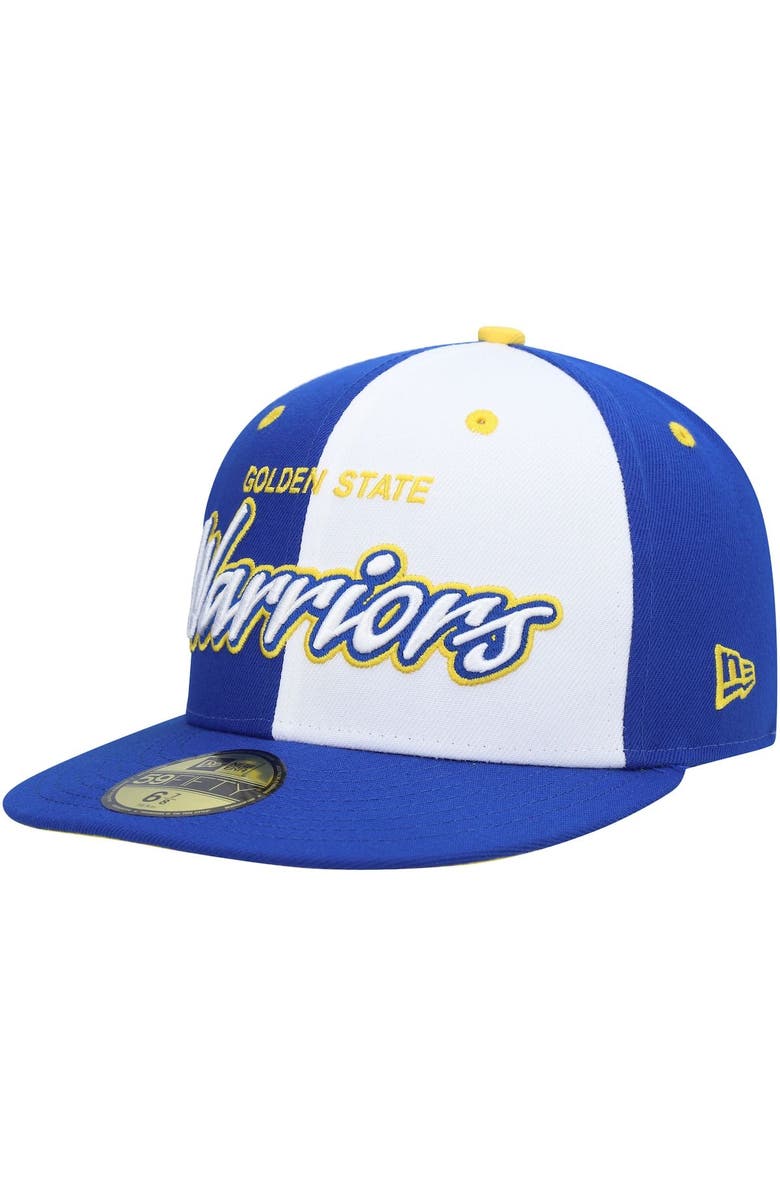 New Era Men's New Era Royal/White Golden State Warriors Script Pinwheel 59FIFTY Fitted Hat, Main, color,