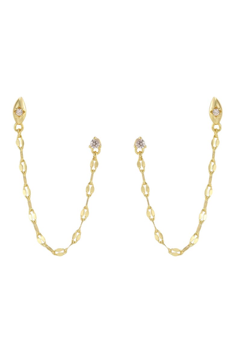 14k Gold Plated Double Piercing Chain Earrings, Alternate, color, GOLD