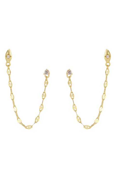 14k Gold Plated Double Piercing Chain Earrings