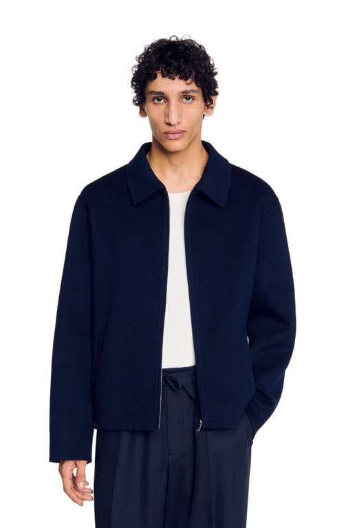 Sandro Double-faced Wool Jacket In Royal Blue
