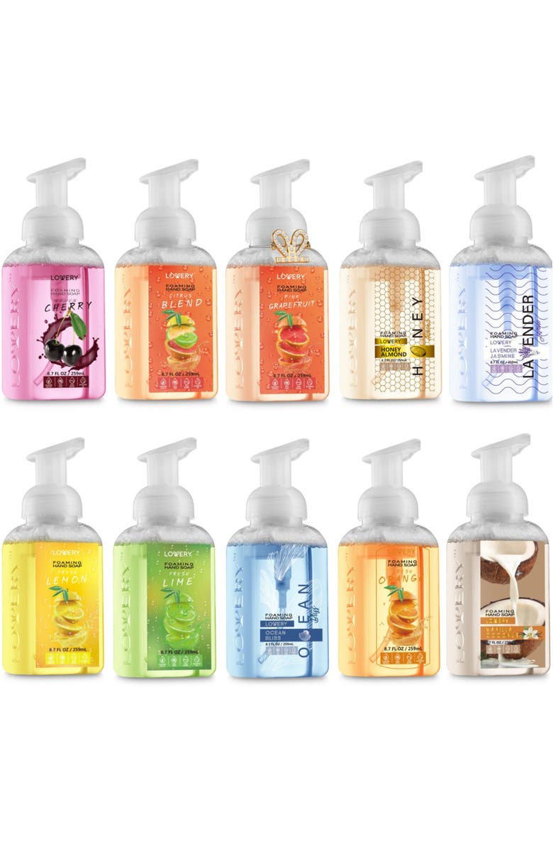 Lovery Foaming Hand Soap Pack of 10 - Moisturizing Hand Soap with Aloe Vera and Essential Oils - Scented Hand Wash for Kitchen or Bathroom, Main, color, Multicolor
