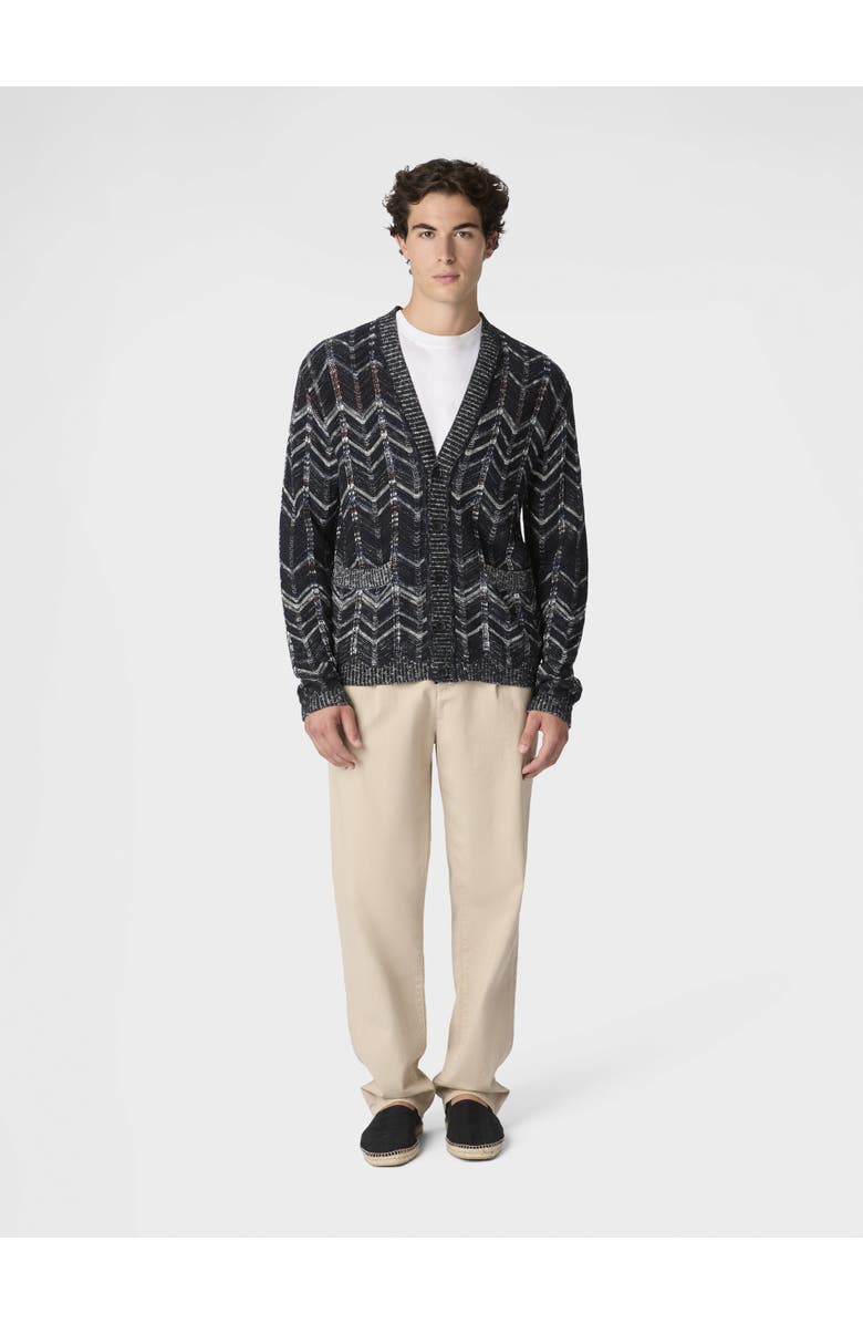 Missoni Cotton Chevron Cardigan With Ribbed Trims, Alternate, color, Blue