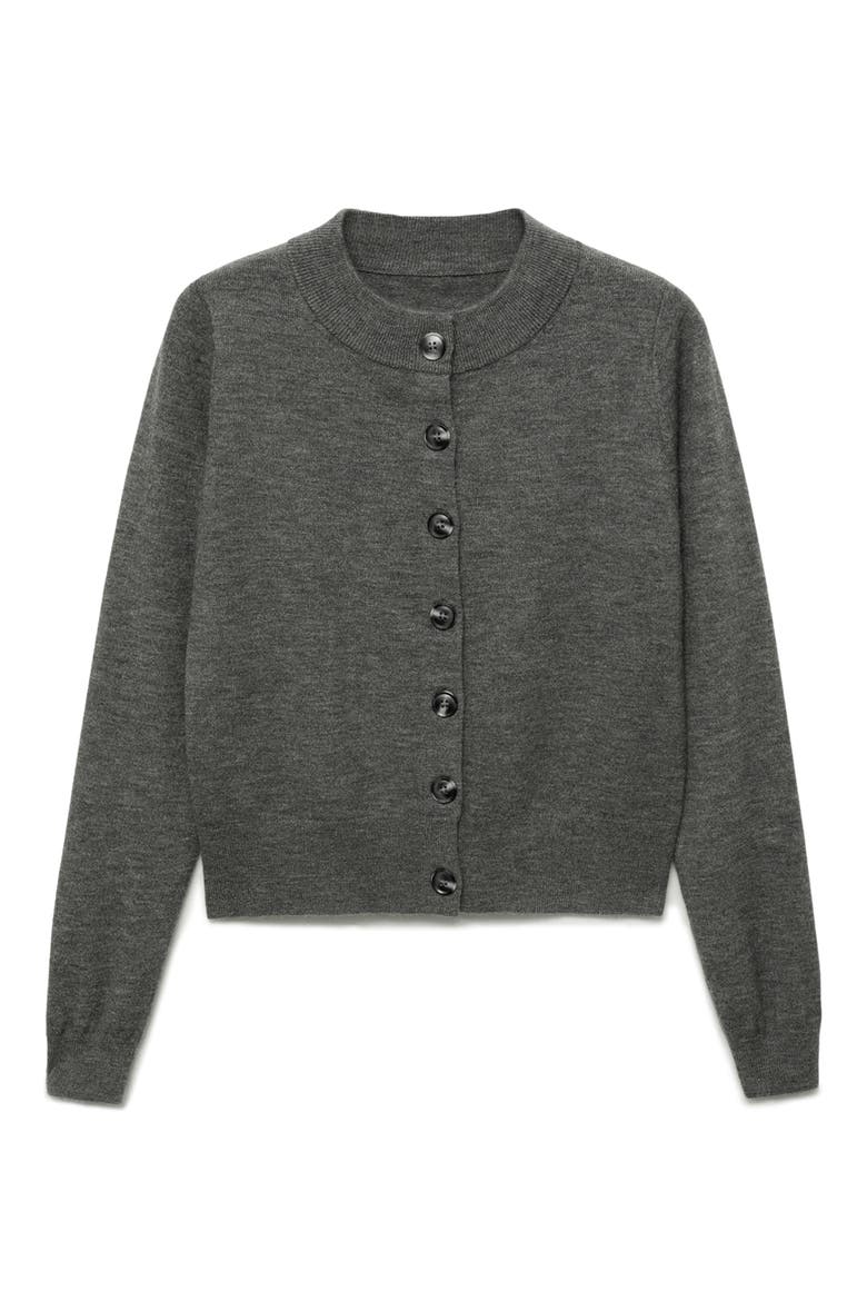 Crewneck Cardigan, Alternate, color, DARK HEATHER GREY