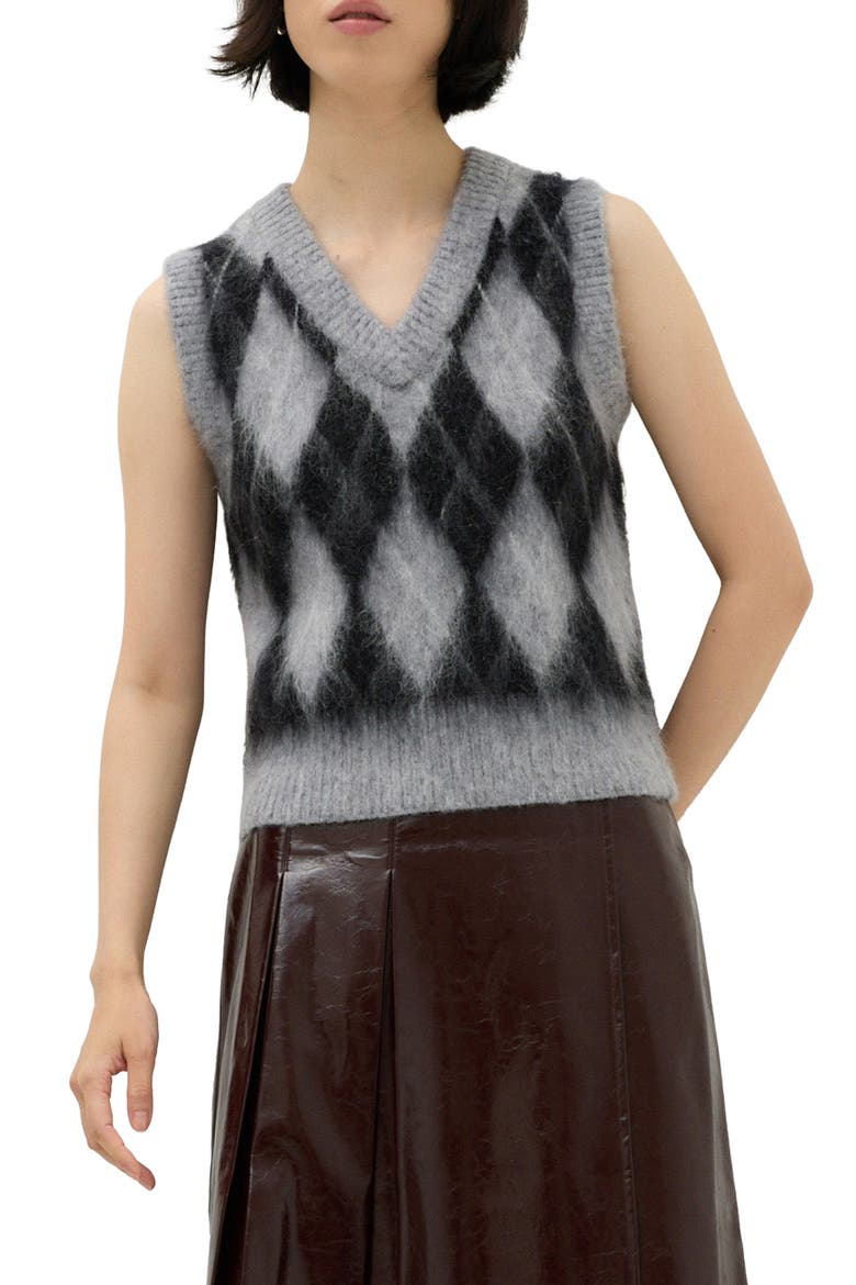 Argyle Oversize Sweater Tank, Main, color, GREY