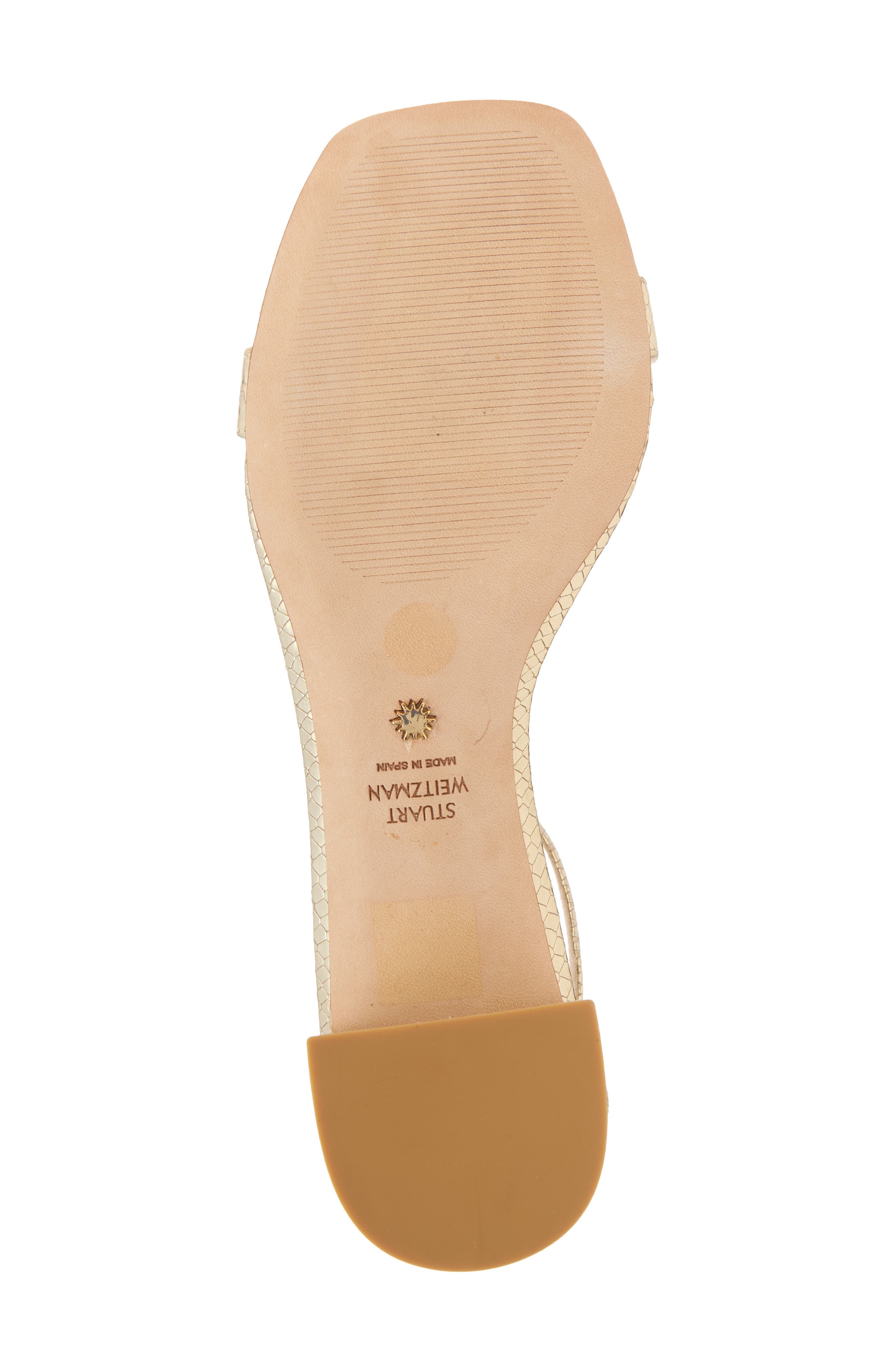 Stuart Weitzman Nudistcurve 35 Snakeskin Embossed Block Heel Sandal, Alternate, color, Platino