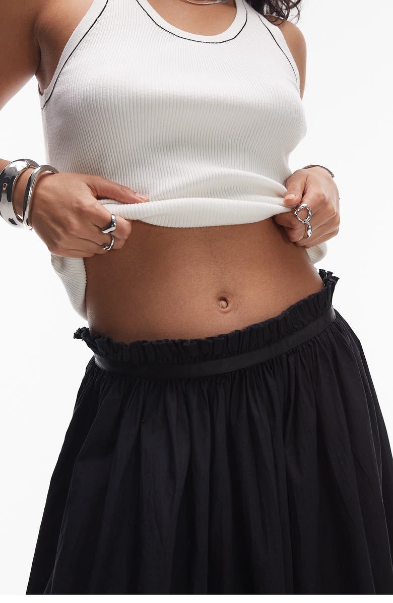 Topshop Paperbag Waist Cotton Skirt, Alternate, color, Black