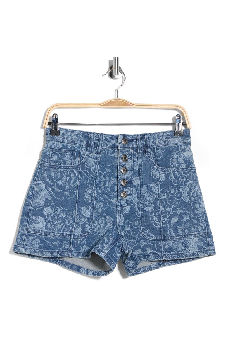 Floral Button Fly Denim Shorts, Alternate, color, DARK WASH SKETCHED FLORAL