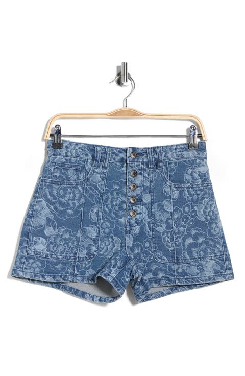 Floral Button Fly Denim Shorts