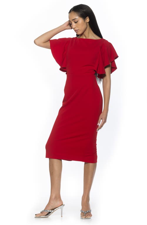 Alexia Admor Sherri Boatneck Ruffle Sleeve Midi Dress In Red