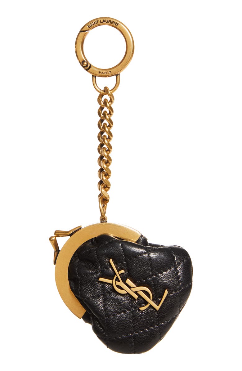 Saint Laurent Gaby Leather Coin Pouch Key Ring, Main, color,