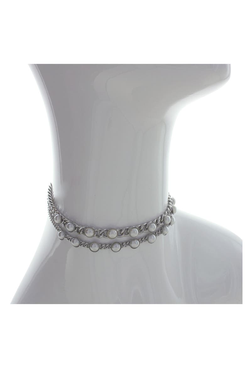Vivian Imitation Pearl Curb Chain Choker, Alternate, color, SILVER / WHITE