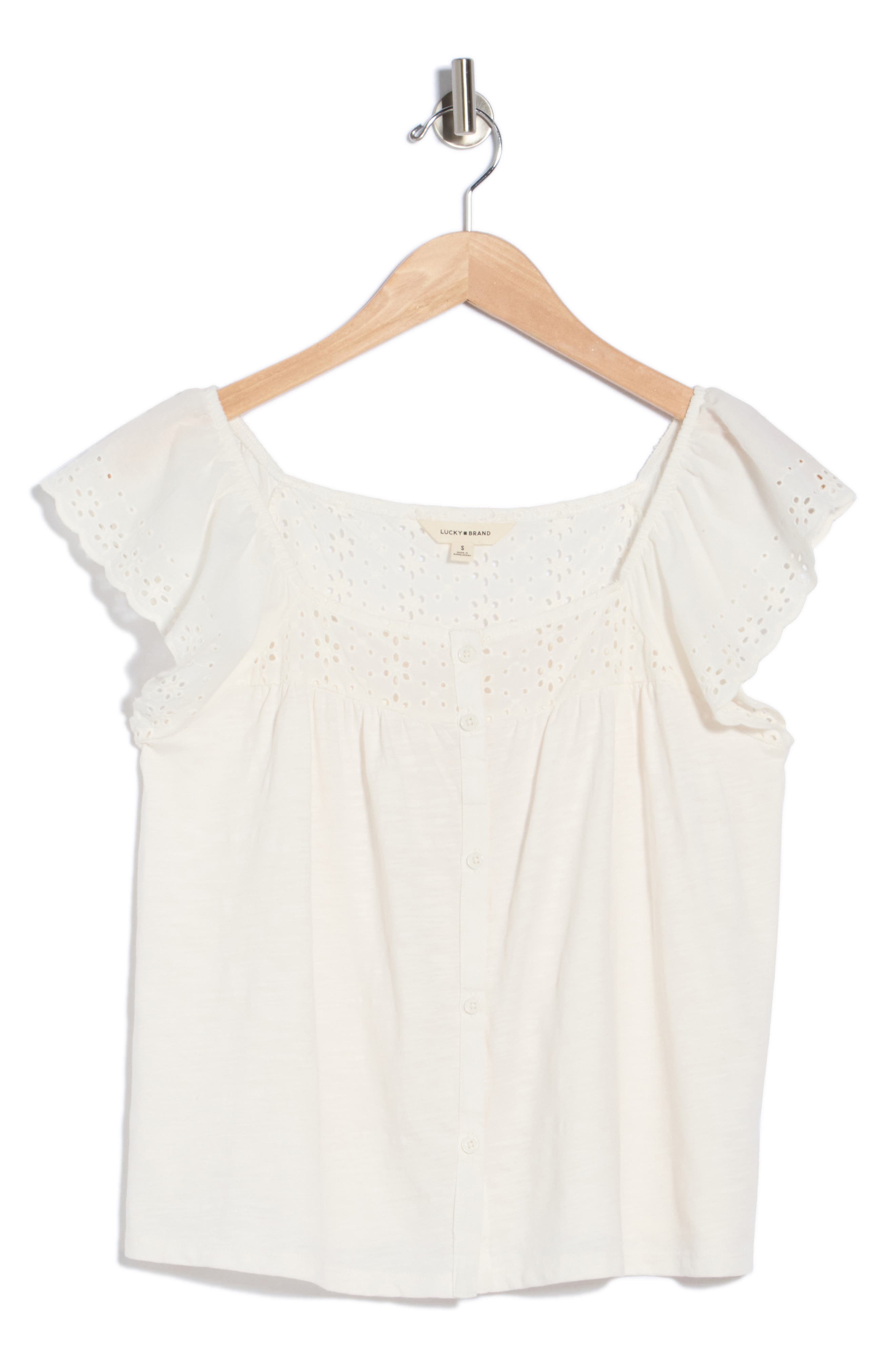 Lucky Brand Cap Sleeve Button-Up Top