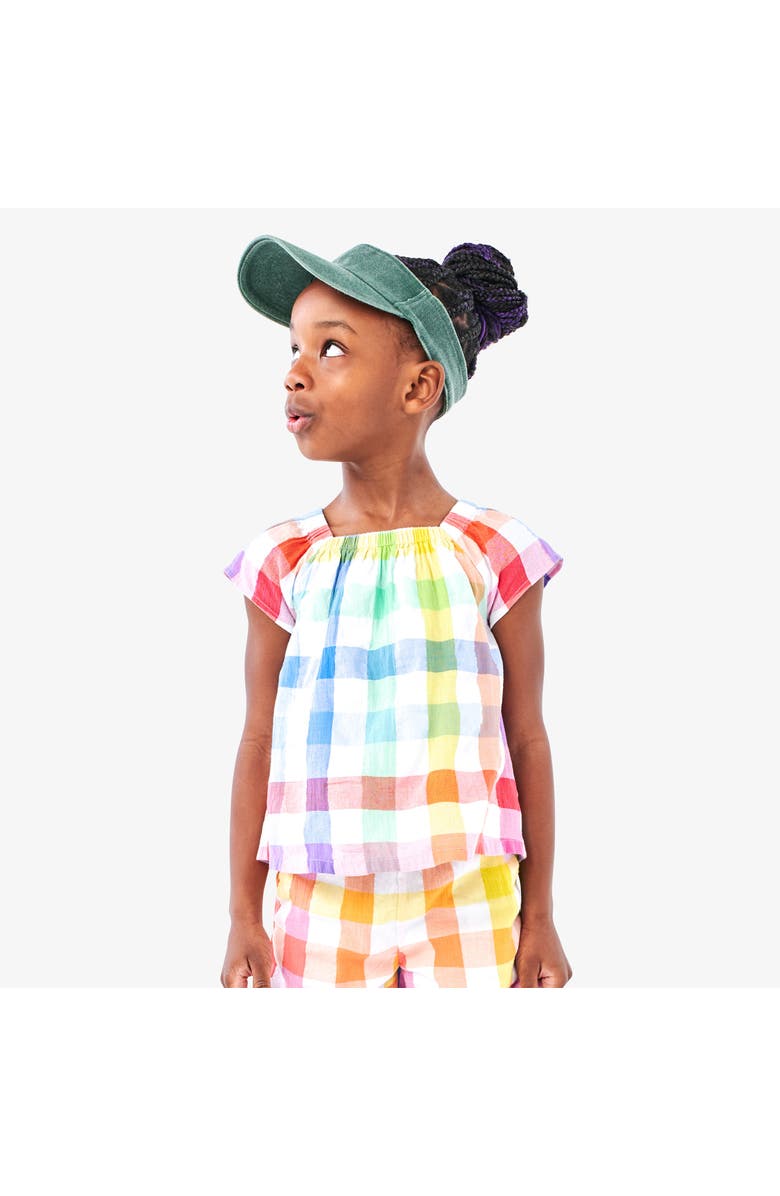 Primary Kids Picnic Top In Rainbow Gingham, Alternate, color, White Rainbow Check
