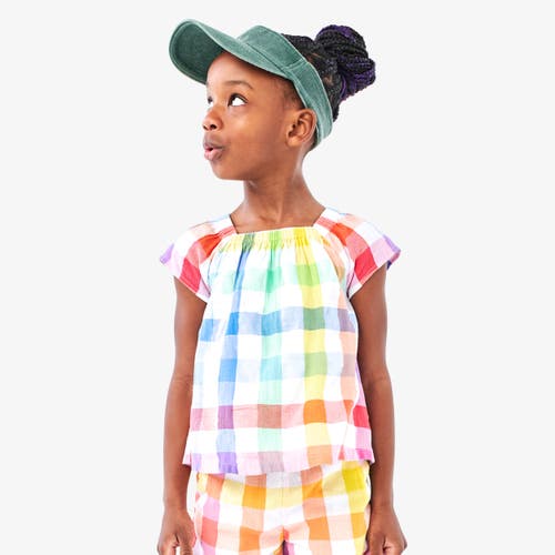 Primary Kids Picnic Top In Rainbow Gingham In White Rainbow Check
