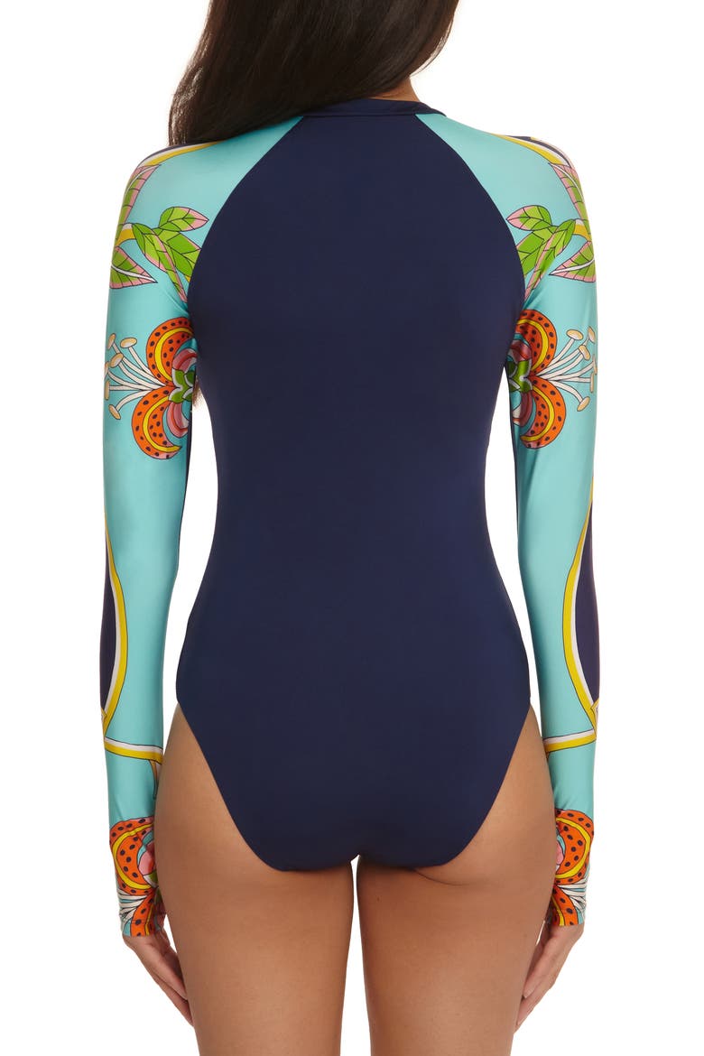 Flamingo Long Sleeve One-Piece Rashguard Swimsuit, Alternate, color, MULTI