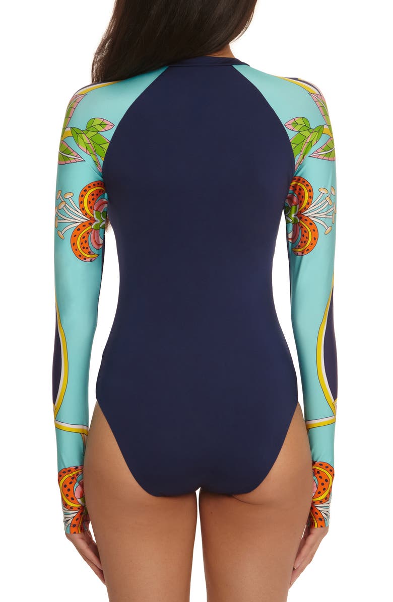 Trina Turk Flamingo Long Sleeve One-Piece Rashguard Swimsuit, Alternate, color, 