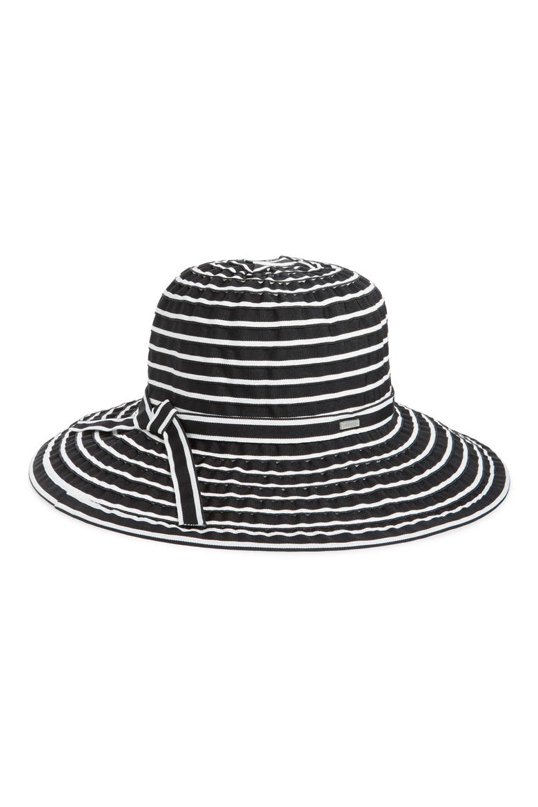 Striped Ribbon Sun Hat, Alternate, color, BLACK/ WHITE
