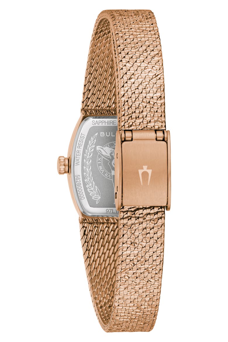 Goddess of Time Tiger's Eye Mesh Strap Tonneau Watch, 17mm, Alternate, color, ROSE GOLD-TONE