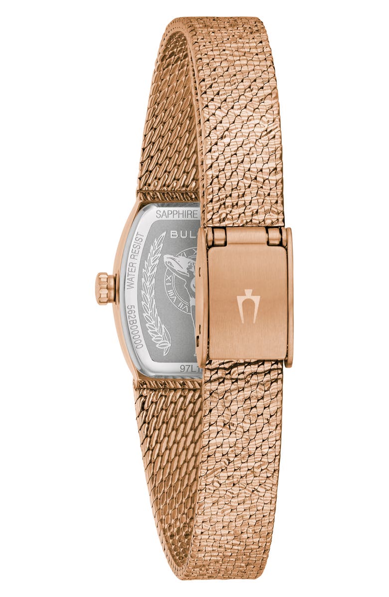 BULOVA Goddess of Time Tiger's Eye Mesh Strap Tonneau Watch, 17mm, Alternate, color, Rose Gold-Tone