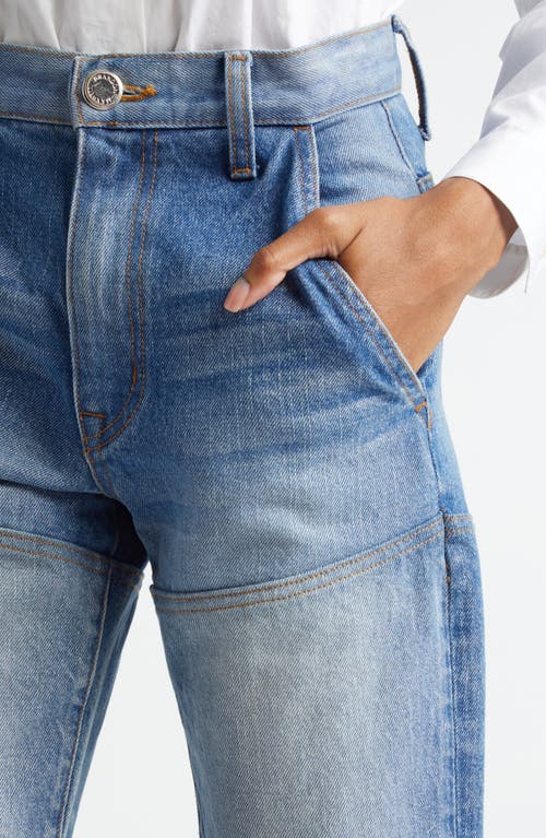 Brandon Maxwell The Wyatt Two Tone High Waist Straight Leg Jeans In Light Wash/medium Blue
