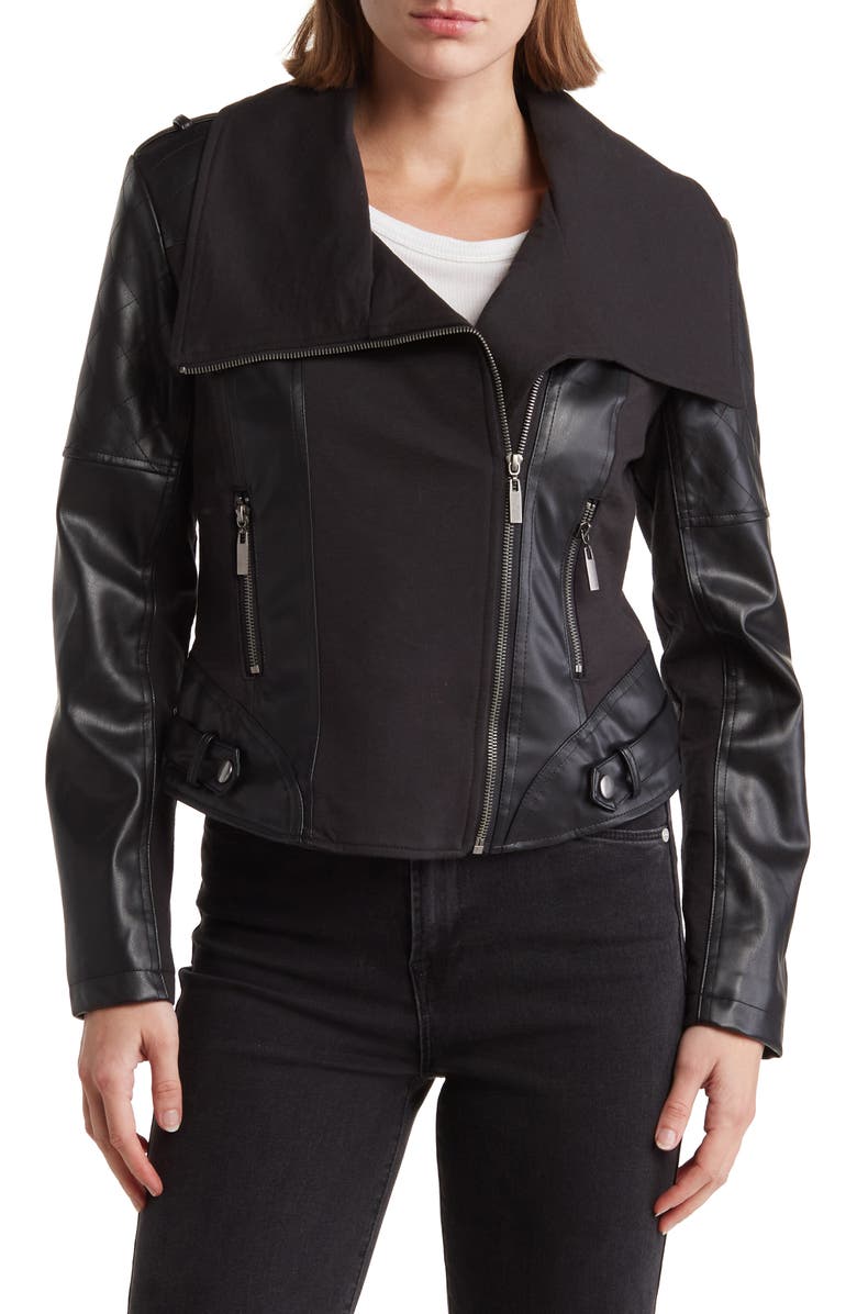 Ookie & Lala Faux Leather Mix Quilt Drape Jacket, Main, color,