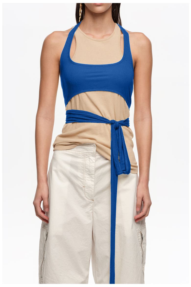Top With Overlay Piece In Contrast, Main, color, SAND