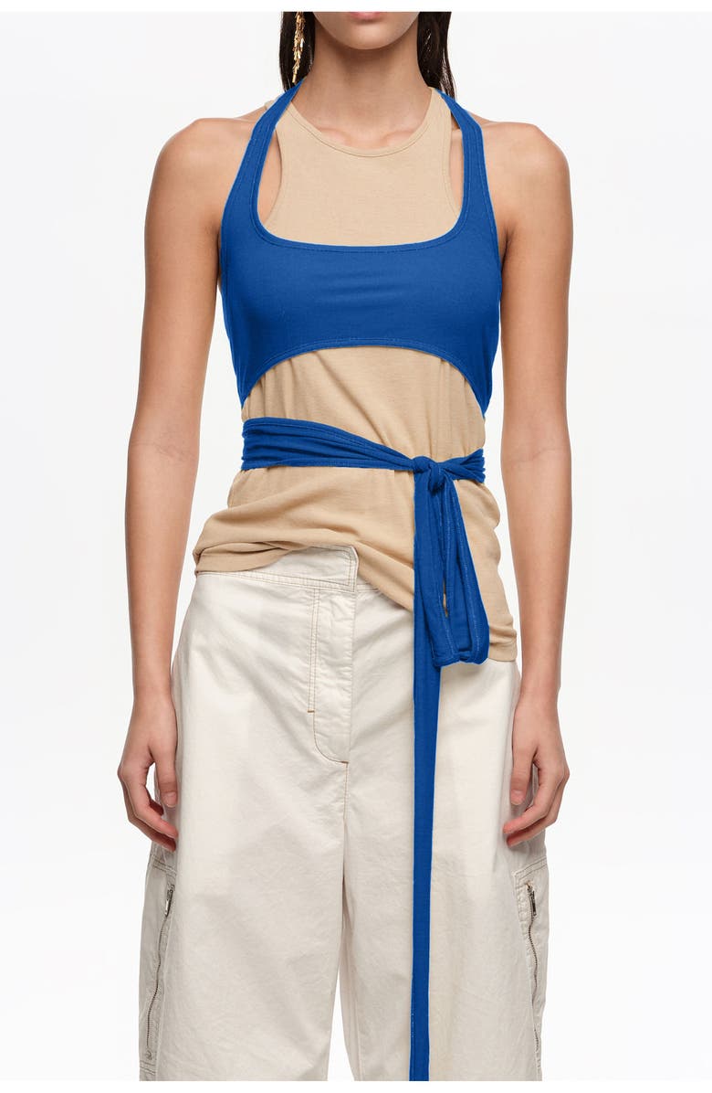 Bimba y Lola Top With Overlay Piece In Contrast, Main, color, Sand