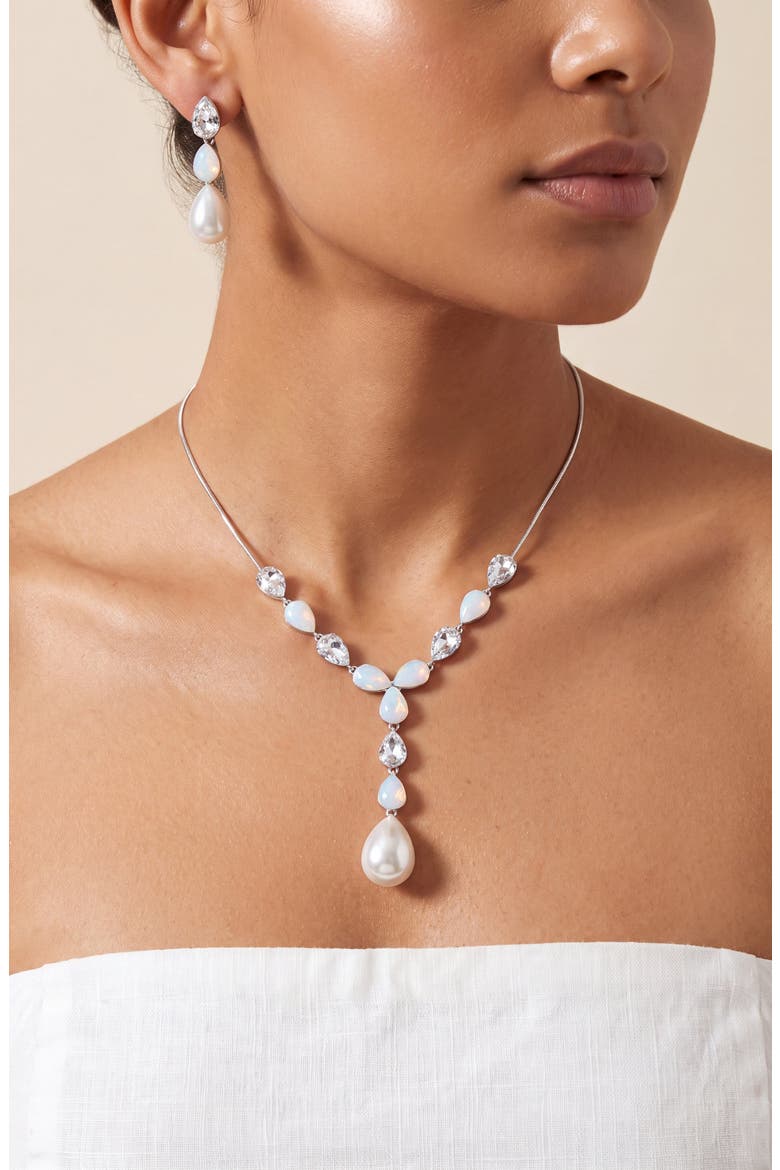 Pearl Drop Necklace and Earrings Set, Alternate, color, Silver